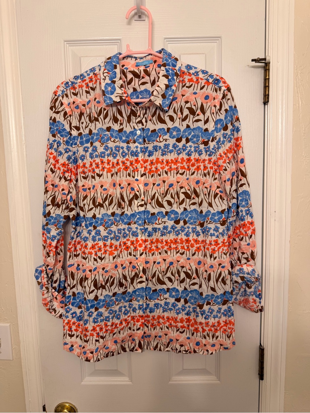 J.McLaughlin Floral Cotton Button-Down Shirt, Size M